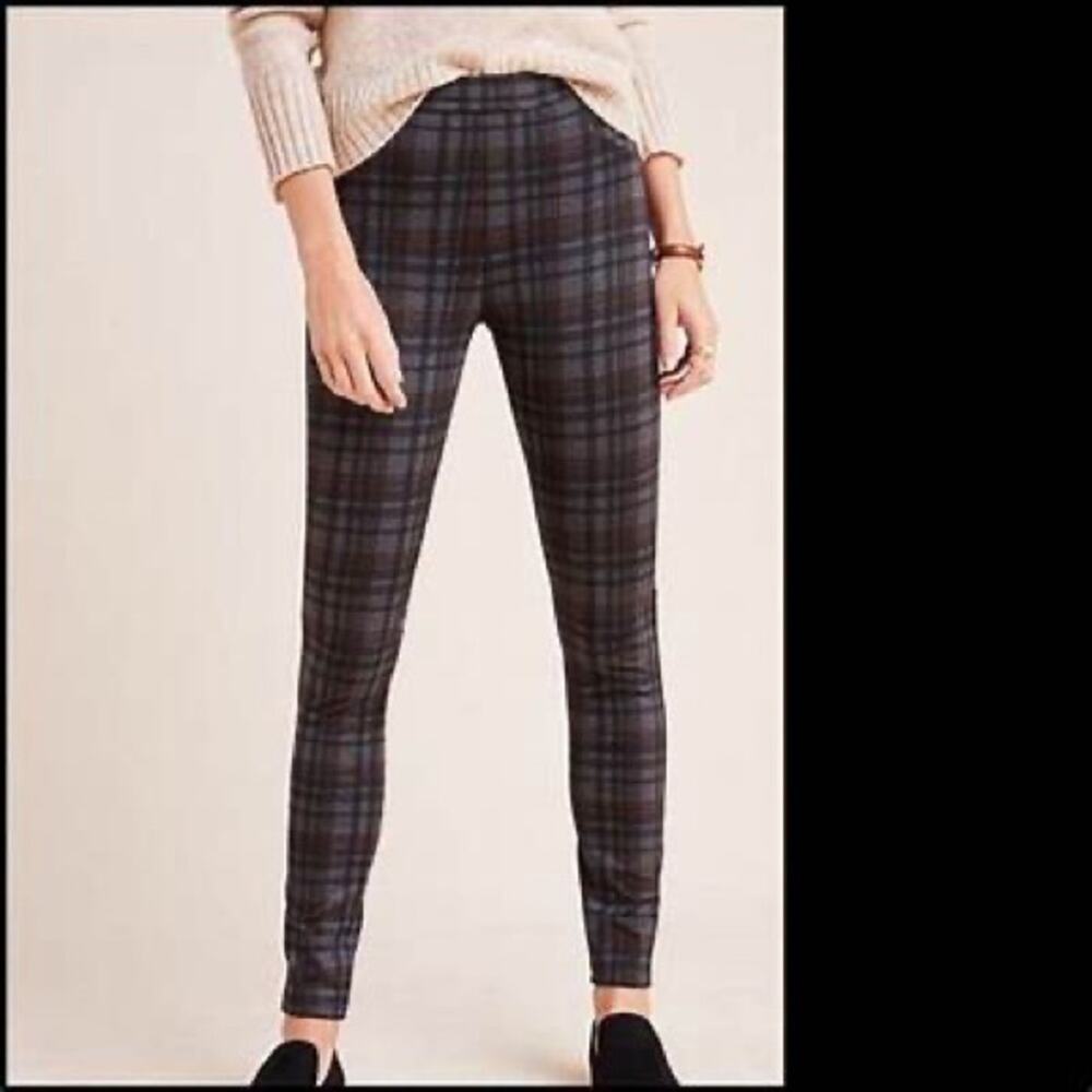 Anthropologie x Sanctuary Plaid Gray Black Skinny High Rise Pull On Pant Size XS